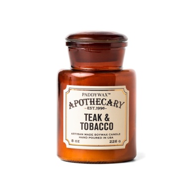 Apothecary 8 oz Candle - Teak & Tobacco Old-world apothecary bottles are filled with the perfect remedy of fragrance in this vintage-inspired collection. These 8 oz. amber glass vessels are filled with luxurious fragrance ready to elevate the tone in your home!