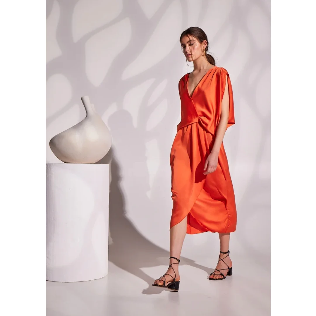 Burnt orange best sale wrap dress