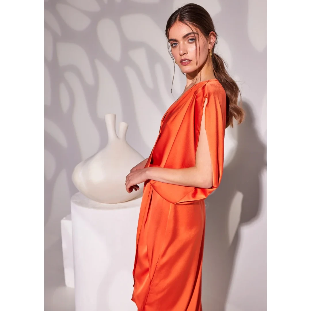 PEARL WRAP MIDI DRESS BURNT ORANGE 2