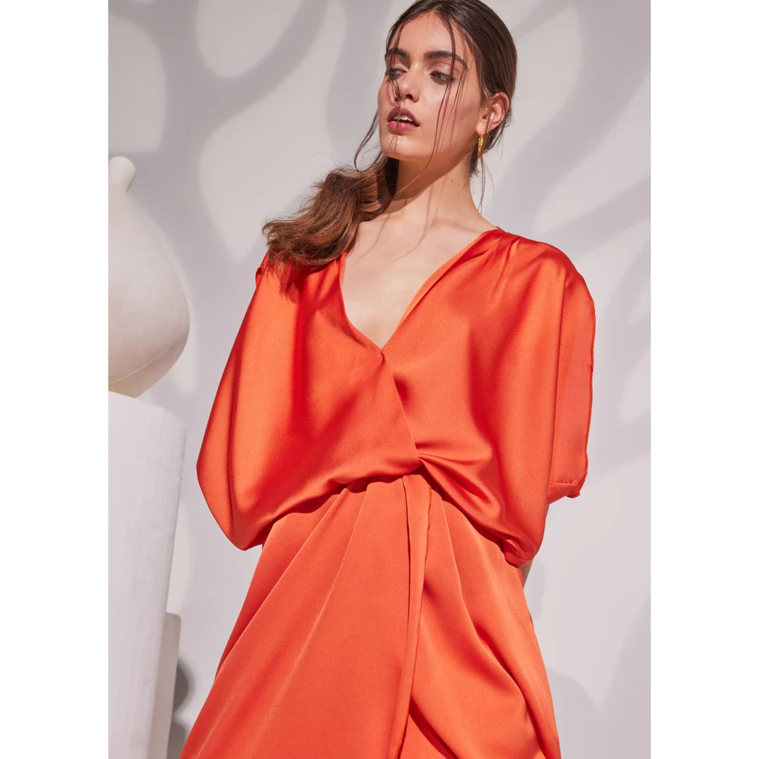 PEARL WRAP MIDI DRESS BURNT ORANGE 3