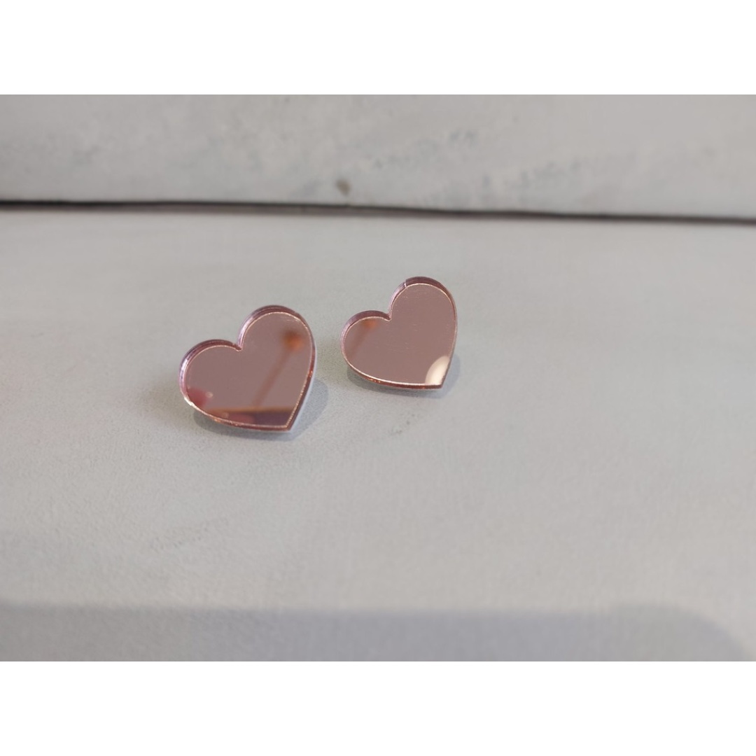 HEART GOLD PINK mini plexi earrirgs acrylic mirrors steel pin