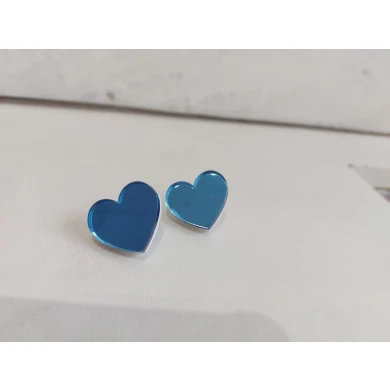 HEART blue mini plexi earrirgs acrylic mirrors steel pin