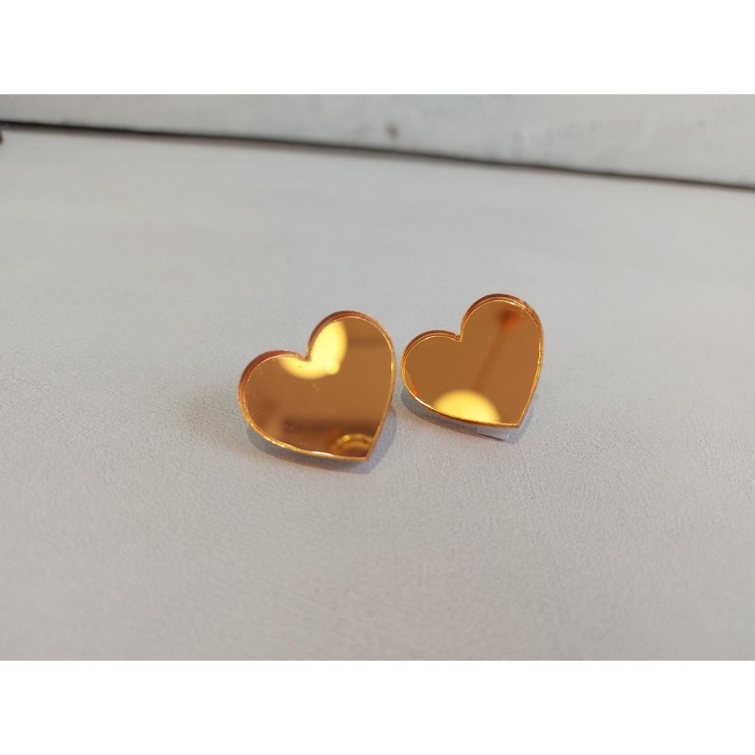 HEART orange mini plexi earrirgs acrylic mirrors steel pin