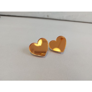 HEART orange mini plexi earrirgs acrylic mirrors steel pin