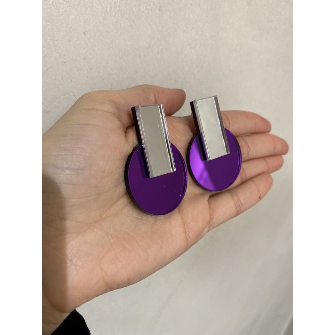 SMALL CYRCLE purple-silver plexi earrirgs acrylic mirrors steel pin