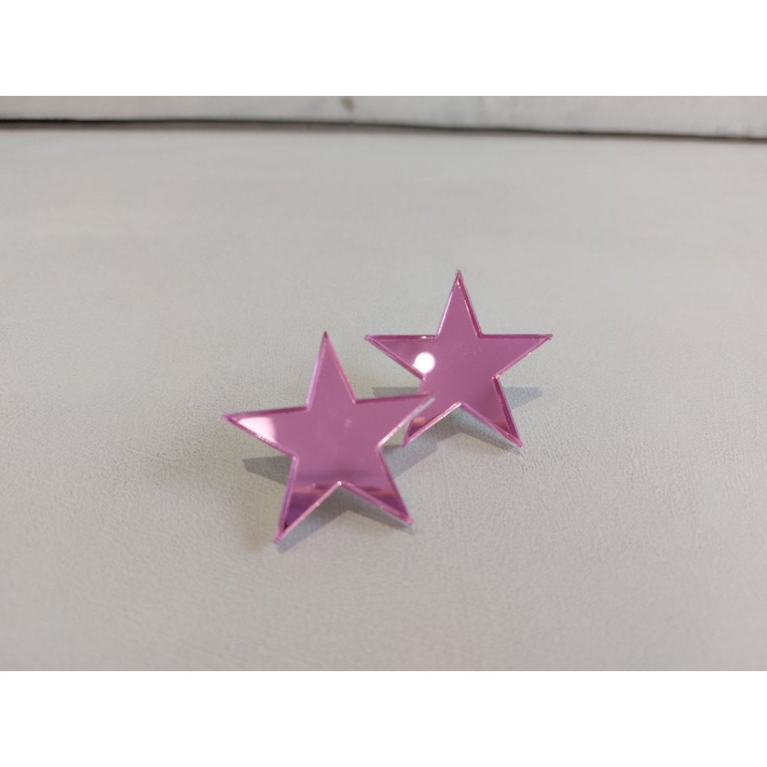 Star pink mini plexi earrirgs acrylic mirrors steel pin