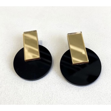 CYRCLES BLACK-GOLD plexi earrirgs acrylic mirrors steel pin