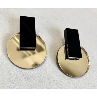 CYRCLES GOLD-BLACK plexi earrirgs acrylic mirrors steel pin