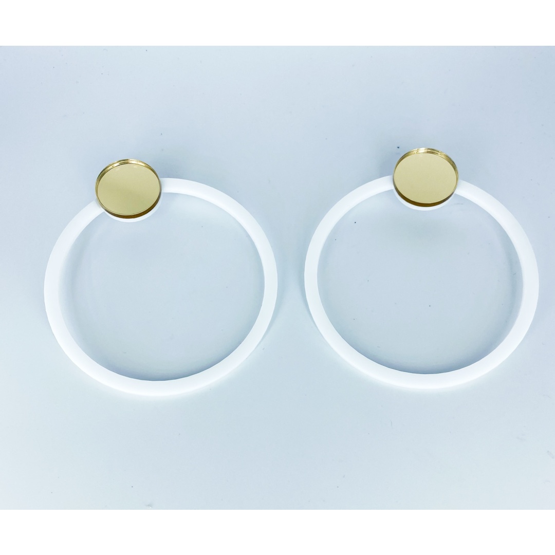 LARGE HOOPS WHITE-GOLD plexi earrirgs acrylic mirrors steel pin