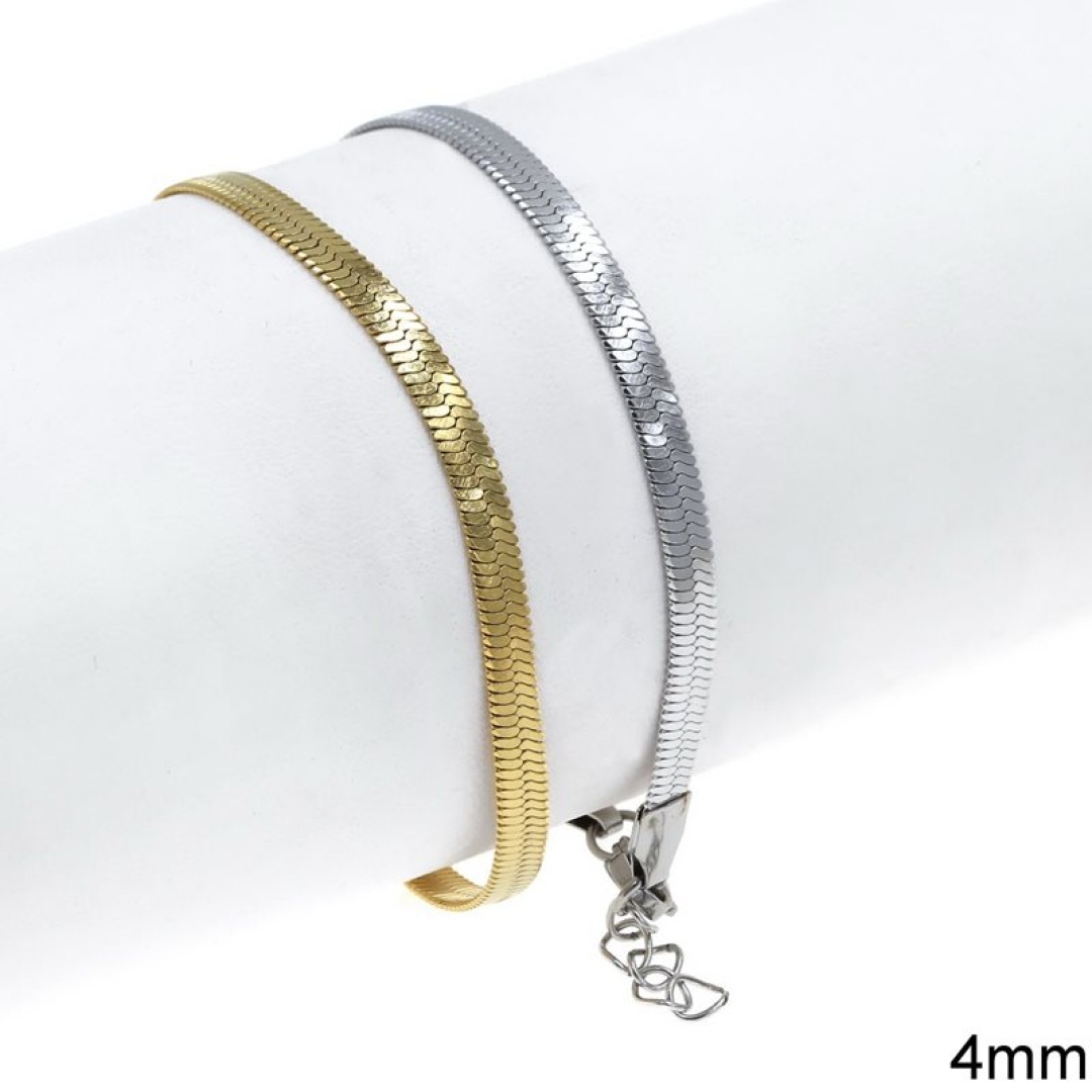 Herringbone Steel Bracelet 4mm Βραχιόλι Ατσάλινο Ψαροκόκκαλο 4mm με Προέκταση 17CM