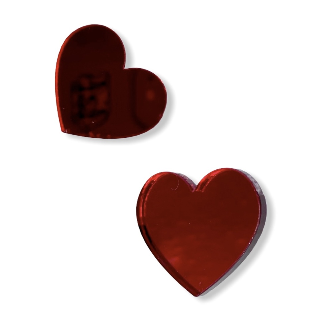 HEART RED MIRROR mini plexi earrirgs acrylic mirrors steel pin