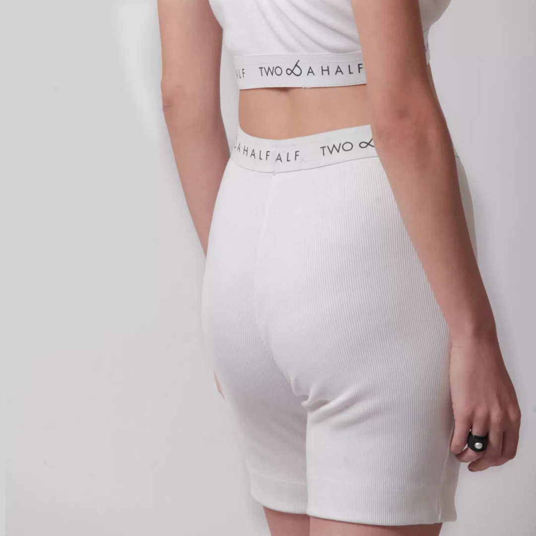 elasticated waist with TWO AND A HALF logo. High waisted