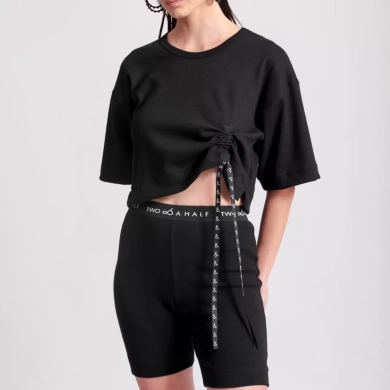 CROP TOP WITH LOGO CORD Basic short sleeve crop top