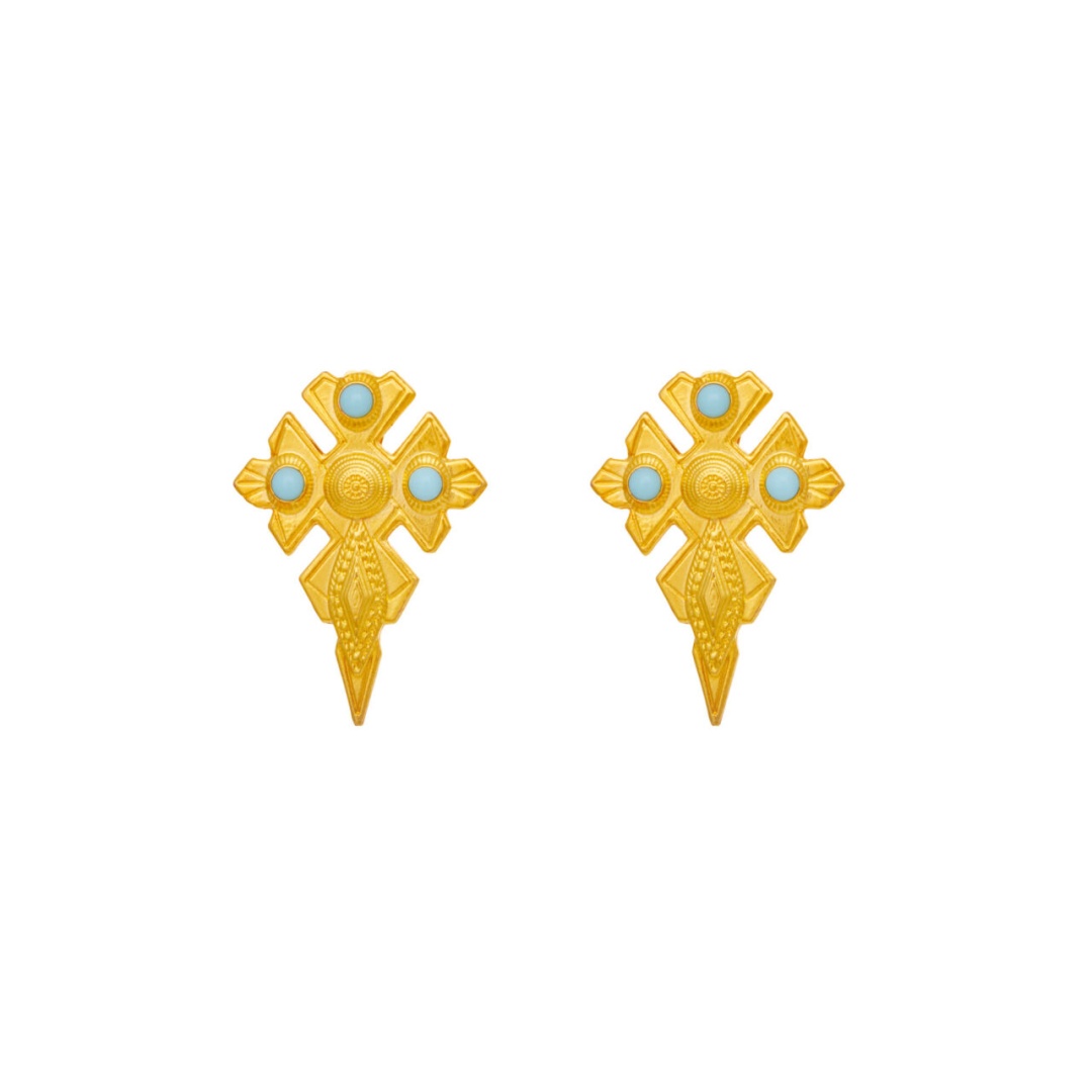 ELORA EARRINGS(GOLD/TURQUOISE) 24k gold plated solid brass earrings