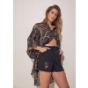 EROS PRINTED TUNIC TOP BLACK INTIMACY PRINT WIDE SLEEVED SILK ASYMMETRIC SHIRT  WITH SPARKLE