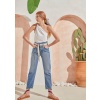 BLOUCH JEANS BLUE WASH SLOUCHY RELAXED FIT LOGO BELT JEANS Upgrade your outfit with Blouch blue slouchy jeans. The new signature cut with loose fit and ankle length. This pair is high-rise