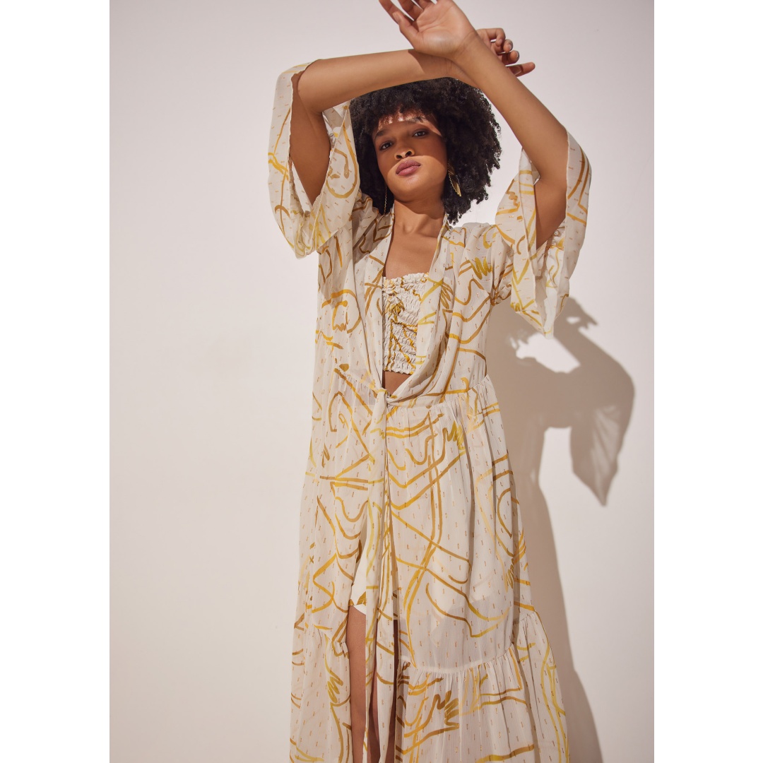 HERMIS SILK MAXI KAFTAN GOLD INTIMACY PRINT 2