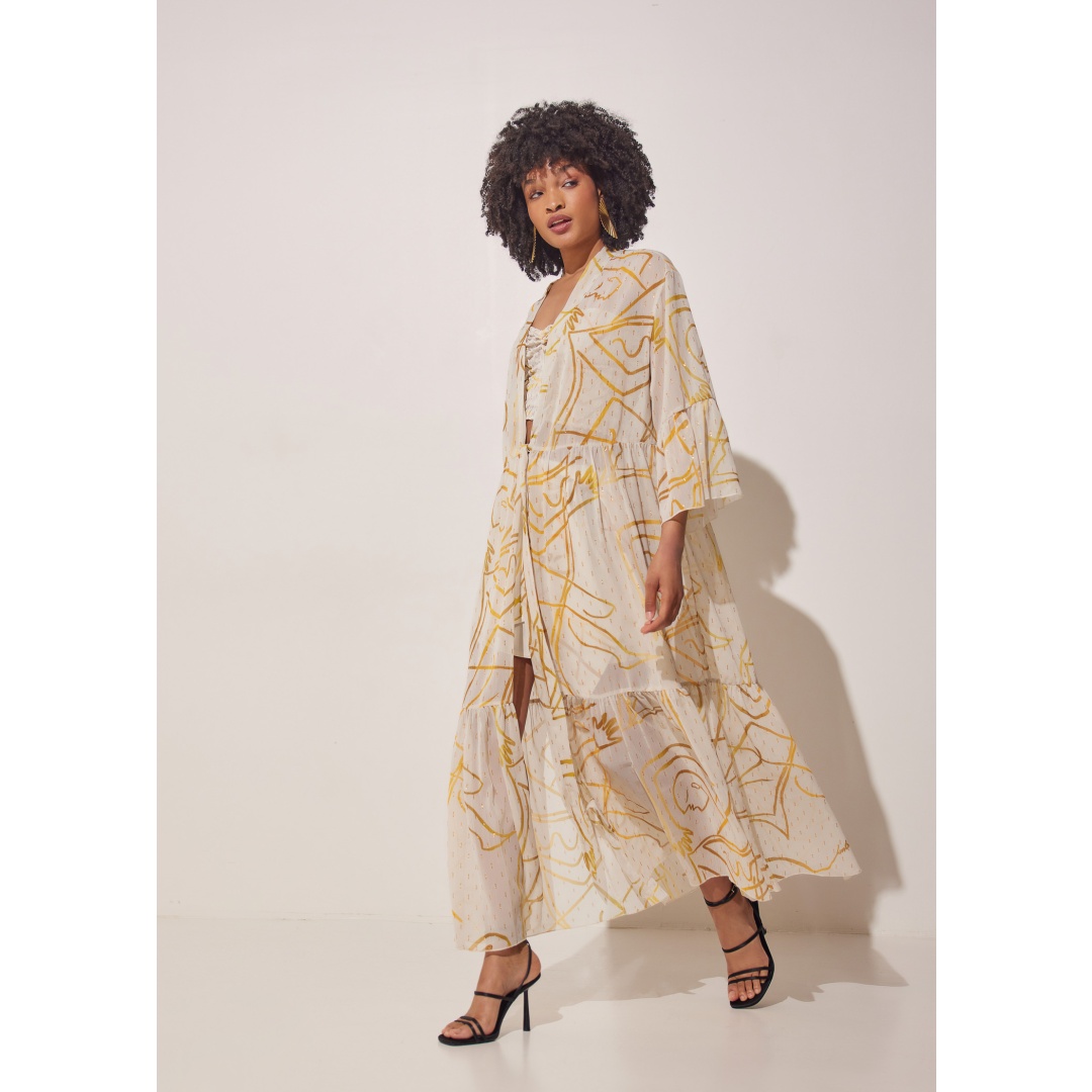 HERMIS SILK MAXI KAFTAN GOLD INTIMACY PRINT 3