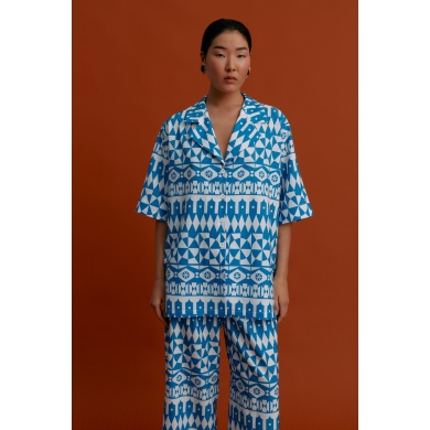 MASTICHOCHORI Shirt (White Motifs Blue) Oversized Shirt