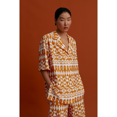 MASTICHOCHORI Shirt (White Motifs Orange) Oversized Shirt