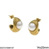 Stainless Steel Stud Earrings with Round Pearl Stainless Steel Stud Earrings with Round Pearl 14x20mm GOLD PLATED