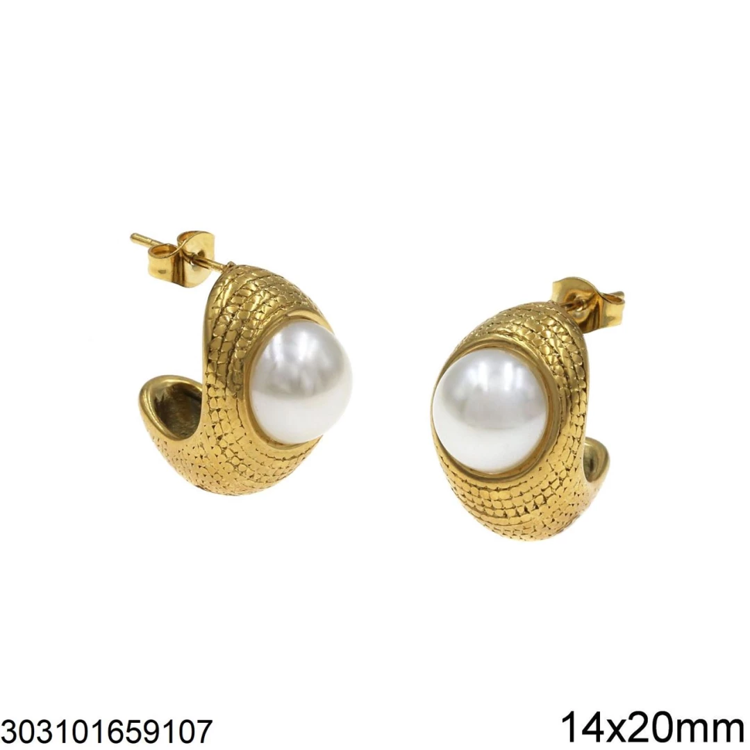 Stainless Steel Stud Earrings with Round Pearl Stainless Steel Stud Earrings with Round Pearl 14x20mm GOLD PLATED