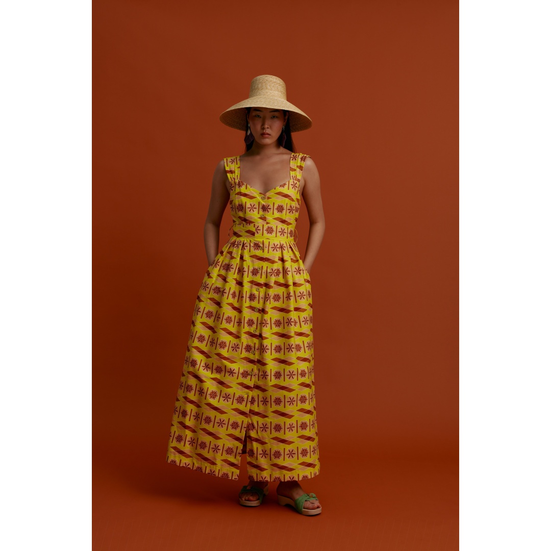 KARDAMYLA Maxi Dress (Pyrgousika lime&brown) Ankle Length Dress in A line