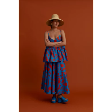 VIKI Maxi Skirt (Pyrgousika logo blue) The perfect Umbrella Skirt for a maximal look